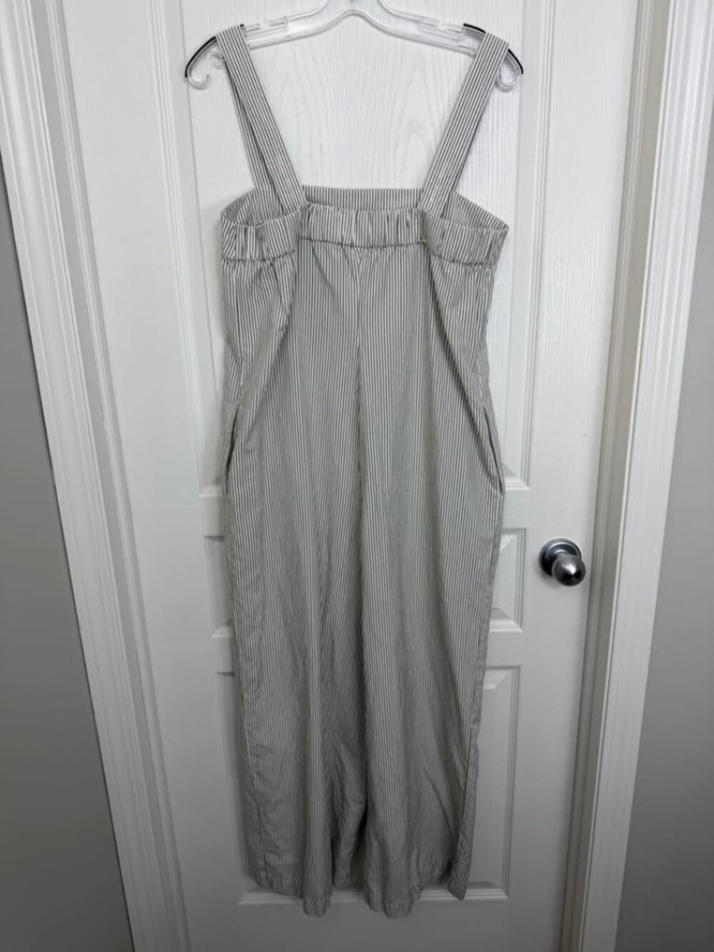Uniqlo Striped Linen Blend Jumpsuit Overalls Size Medium White Green - Picture 8 of 14